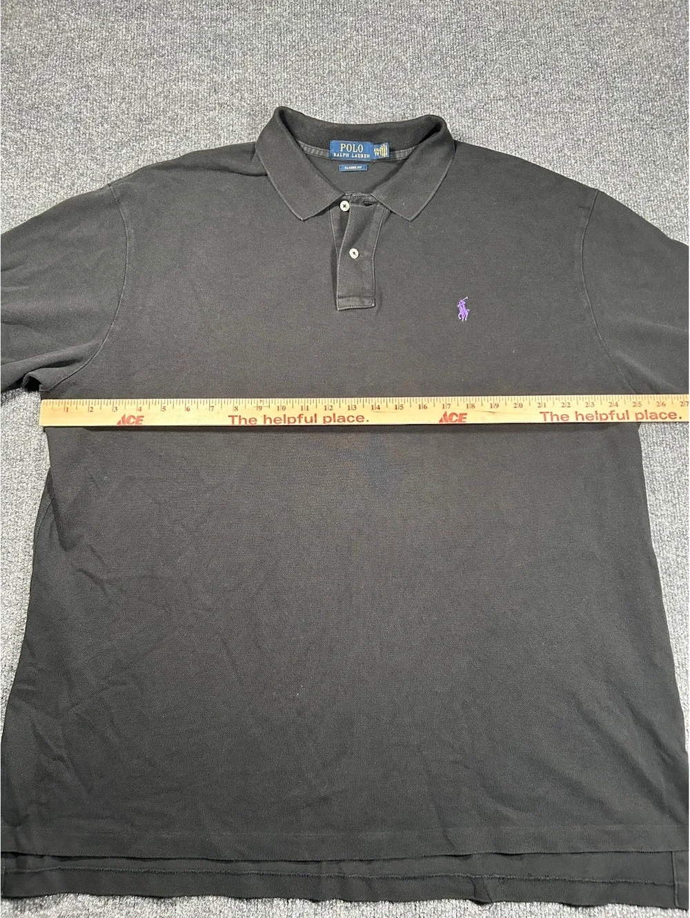 Polo Ralph Lauren Classic Fit Black Polo Shirt with Purple Logo